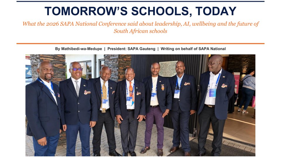 Tomorrow’s Schools, Today - SAPA National Conference 2026 newspaper feature, SAPA National NEC members