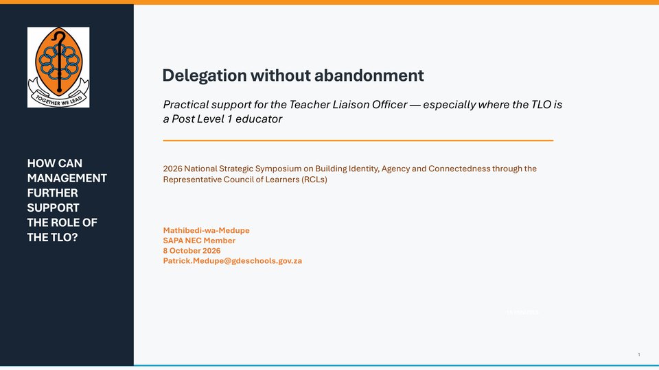 How can management further support the role of the TLO? Delegation without abandonment - presentation cover